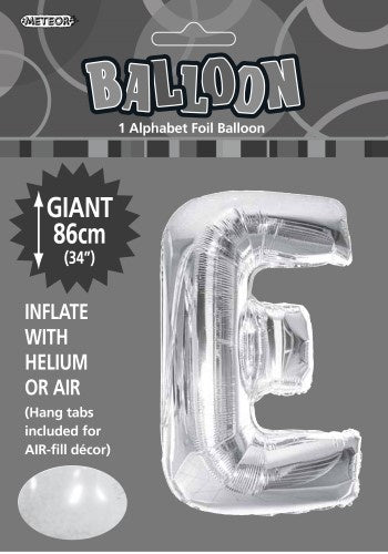 Giant Silver Letter E 86cm (34”) Foil Balloon